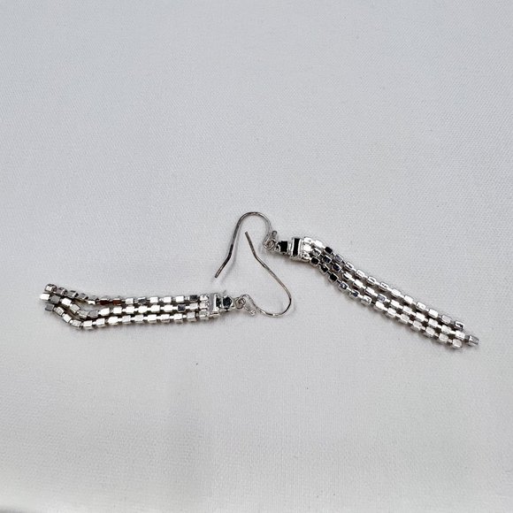 NWT - Indeed - Clear Rhinestone 3 Strand Dangle Silver Tone Fishhook Earrings - Picture 7 of 9